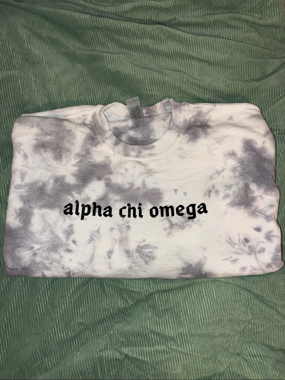 Alpha Chi Omega Tie-Dye Crewneck Sweatshirt - Grey & White